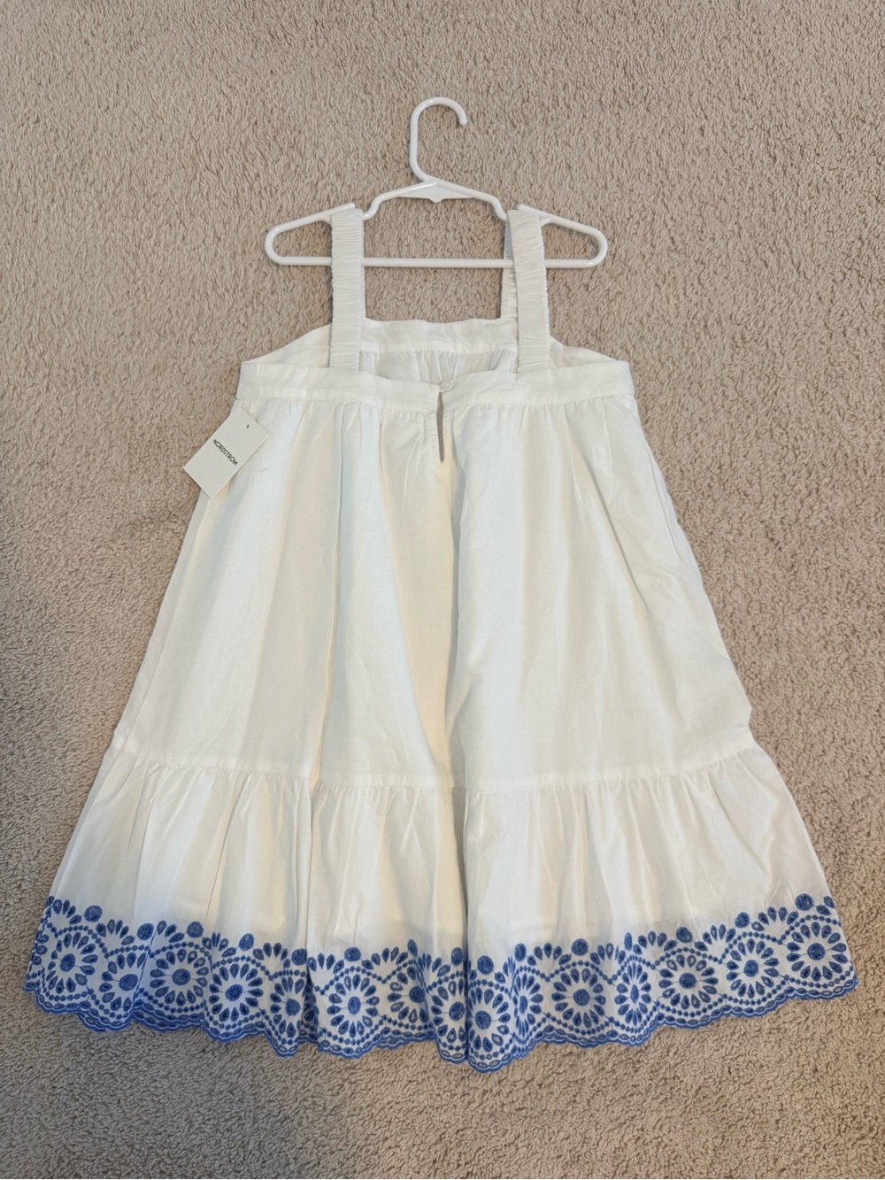 Nordstrom White Sundress with Blue Embroidered Hem